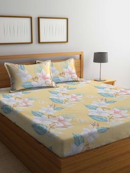 FABINALIV - Multicolor Floral 300 TC Cotton Blend Super King Size Double Bedsheet with 2 Pillow Covers