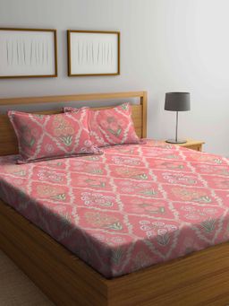 FABINALIV - Multicolor Floral 300 TC Cotton Blend Super King Size Double Bedsheet with 2 Pillow Covers