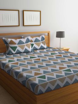 FABINALIV - Multicolor Geometric Cotton Blend Super King Size Double Bedsheet with 2 Pillow Covers