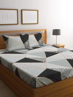 FABINALIV - Multicolor Geometric Cotton Blend Super King Size Double Bedsheet with 2 Pillow Covers