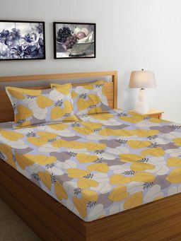 FABINALIV - Multicolor Floral 300 TC Cotton Blend Super King Size Double Bedsheet with 2 Pillow Covers