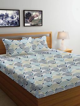 FABINALIV - Multicolor Floral 300 TC Cotton Blend Super King Size Double Bedsheet with 2 Pillow Covers
