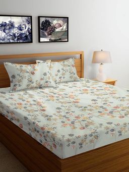 FABINALIV - Multicolor Floral 300 TC Cotton Blend Super King Size Double Bedsheet with 2 Pillow Covers