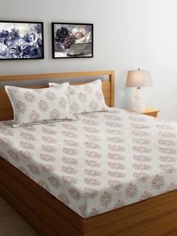 FABINALIV - Multicolor Floral 300 TC Cotton Blend Super King Size Double Bedsheet with 2 Pillow Covers
