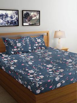 FABINALIV - Multicolor Floral 300 TC Cotton Blend Super King Size Double Bedsheet with 2 Pillow Covers