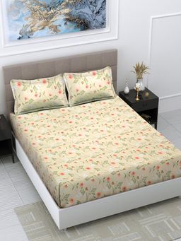 FABINALIV - Multicolor Floral 300 TC Cotton Blend Super King Size Double Bedsheet with 2 Pillow Covers