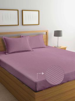 FABINALIV - Onion Striped 300 TC Cotton Blend Super King Size Double Bedsheet with 2 Pillow Covers