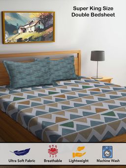 FABINALIV - Multicolor Geometric Cotton Blend Super King Size Double Bedsheet with 2 Pillow Covers