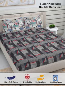 FABINALIV - Multicolor Geometric Cotton Blend Super King Size Double Bedsheet with 2 Pillow Covers