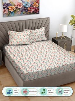 FABINALIV - Multicolor Floral 300 TC Cotton Blend Super King Size Double Bedsheet with 2 Pillow Covers