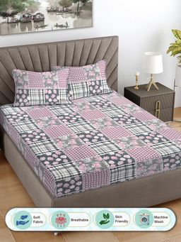 FABINALIV - Multicolor Geometric Cotton Blend Super King Size Double Bedsheet with 2 Pillow Covers