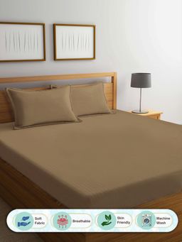 FABINALIV - Mustard Striped 300 TC Cotton Blend Super King Size Double Bedsheet with 2 Pillow Covers