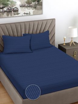 FABINALIV - Navy Blue Abstract 300 TC Cotton Blend Embossed Super King Bedsheet with 2 Pillow Covers