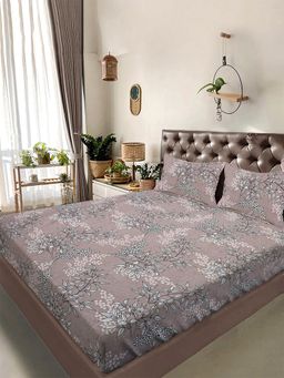 FABINALIV - Multicolor Floral 300 TC Cotton Blend Super King Bedsheet with 2 Pillow Covers