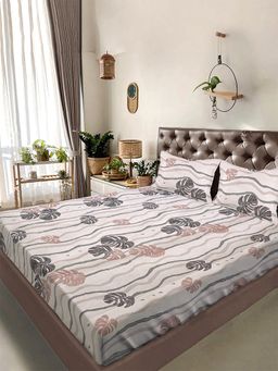 FABINALIV - Multicolor Floral 300 TC Cotton Blend Super King Bedsheet with 2 Pillow Covers