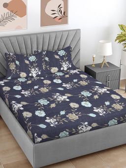 FABINALIV - Purple Floral 300 TC Cotton Blend Super King Bedsheet with 2 Pillow Covers