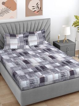 FABINALIV - Multicolor Geometric 300 TC Cotton Blend Super King Bedsheet with 2 Pillow Covers