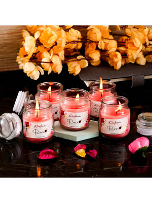 Buy eCraftIndia Set Of 5 Rose Scented Jar Candle Online