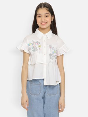 Buy Natilene Girls White Embroidered Top Online