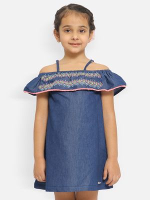 Nautinati Girls White And Blue Frill Sleeve Printed V Neck Everyday Wear Knit Top