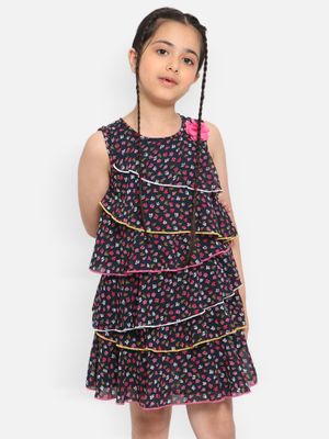 Buy Nautinati Girls Multicolor Floral Printed Layered Georgete A-line ...