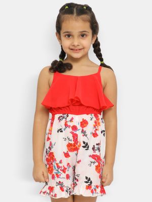 Buy Nautinati Girls Floral Printed Shoulder Straps Ruffles Playsuit ...