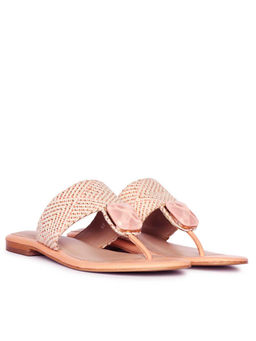 Saint G - Women Stone Jewelled Pink Leather-Raffia Flats
