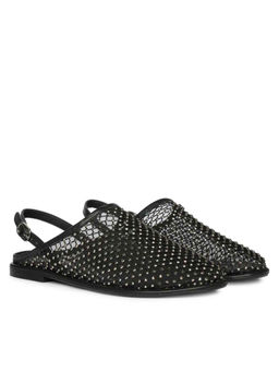 Saint G - Women Strass Embellished Black Mesh & Leather Sandals