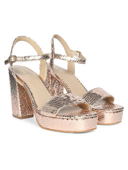 Saint G - Women Gold Snake Print Pu Leather Block Heels