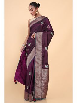Soch - Women Purple Crepe Woven Saree with Unstitched Blouse