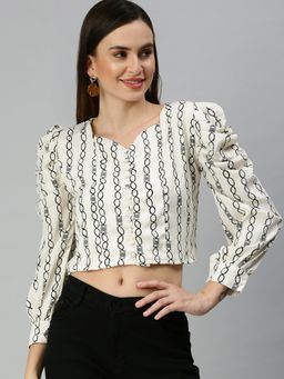 SHOWOFFFF - Women Sweetheart Neck Vertical Stripes Champagne Crop Top