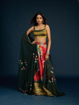 Gajra Gang - Pink Tissue Brocade Semi-Stitched Lehenga, Unstitched Blouse & Dupatta Diwalicious