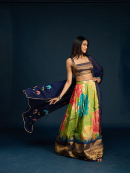 Gajra Gang - Lime Tissue Brocade Semi-Stitched Lehenga, Unstitched Blouse & Dupatta Diwalicious
