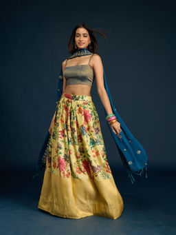 Gajra Gang - Yellow Tissue Brocade Semi-Stitched Lehenga, Unstitched Blouse & Dupatta Diwalicious
