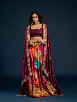 Gajra Gang - Plum Tissue Brocade Semi-Stitched Lehenga, Unstitched Blouse & Dupatta Diwalicious