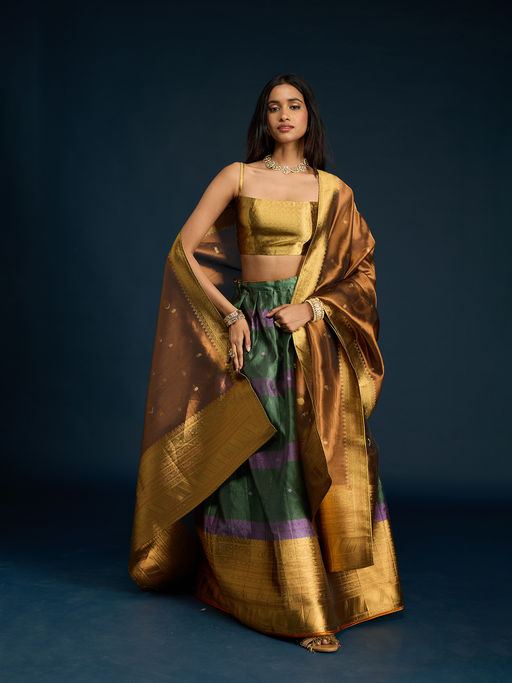 Gajra Gang Green Tissue Brocade Semi-Stitched Lehenga, Unstitched Blouse & Dupatta Diwalicious
