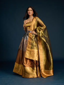Gajra Gang - Copper Tissue Brocade Semi-Stitched Lehenga, Unstitched Blouse & Dupatta Diwalicious