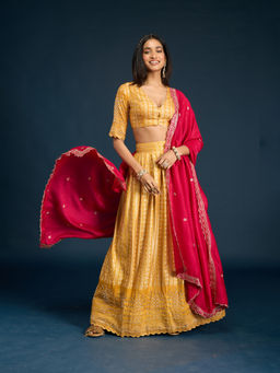 Gajra Gang - Yellow Banarasi Brocade Semi-Stitched Lehenga, Unstitched Blouse & Dupatta Diwalicious