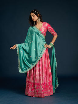 Gajra Gang - Pink Banarasi Brocade Semi-Stitched Lehenga, Unstitched Blouse & Dupatta Diwalicious