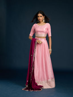 Gajra Gang - Pink Embroidered Semi-Stitched Lehenga, Unstitched Blouse & Dupatta Diwalicious