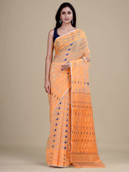LAA CALCUTTA - Orange & Yellow Cotton Jamdani Saree