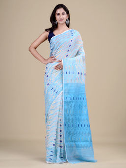 LAA CALCUTTA - Blue & White Cotton Jamdani Saree