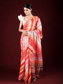 EXCLUSIVA - Multicolor Cotton Silk Print Leheriya Print Sequin Work with Unstitched Blouse