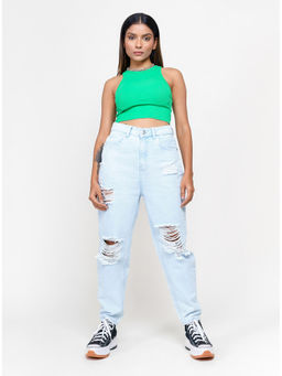 FREAKINS - Light Blue Distressed Mom Jeans