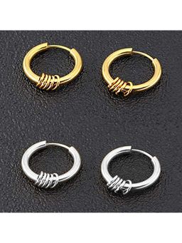 Yellow Chimes - Combo 2 pairs Gold and Silver-toned Steel Hoops Earrings