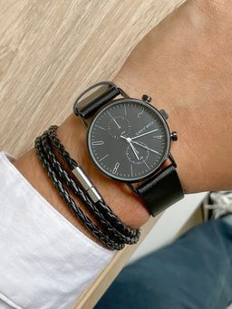 Joker and Witch - Joker & Witch Doc Black Mens Watch with Bracelet Stack - JWMBS39 (M)