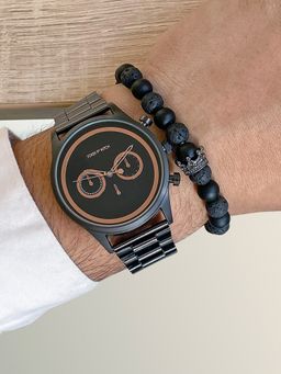 Joker and Witch - Joker & Witch Tantor All Black Mens Watch with Bracelet Stack - JWMBS80 (M)