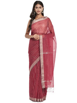 Fabindia - Pink Hand Woven Cotton Silk Saree