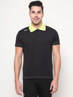 Dida - Men Black Collar Neck Regular Fit Polo T-Shirt