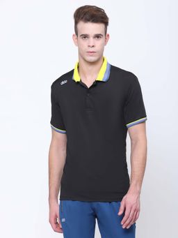 Dida - Men Black Collar Neck Regular Fit Polo T-Shirt